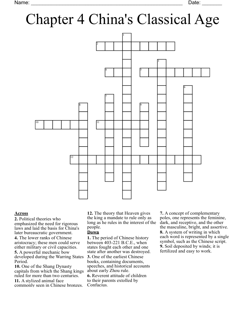 Chapter 4 China's Classical Age Crossword