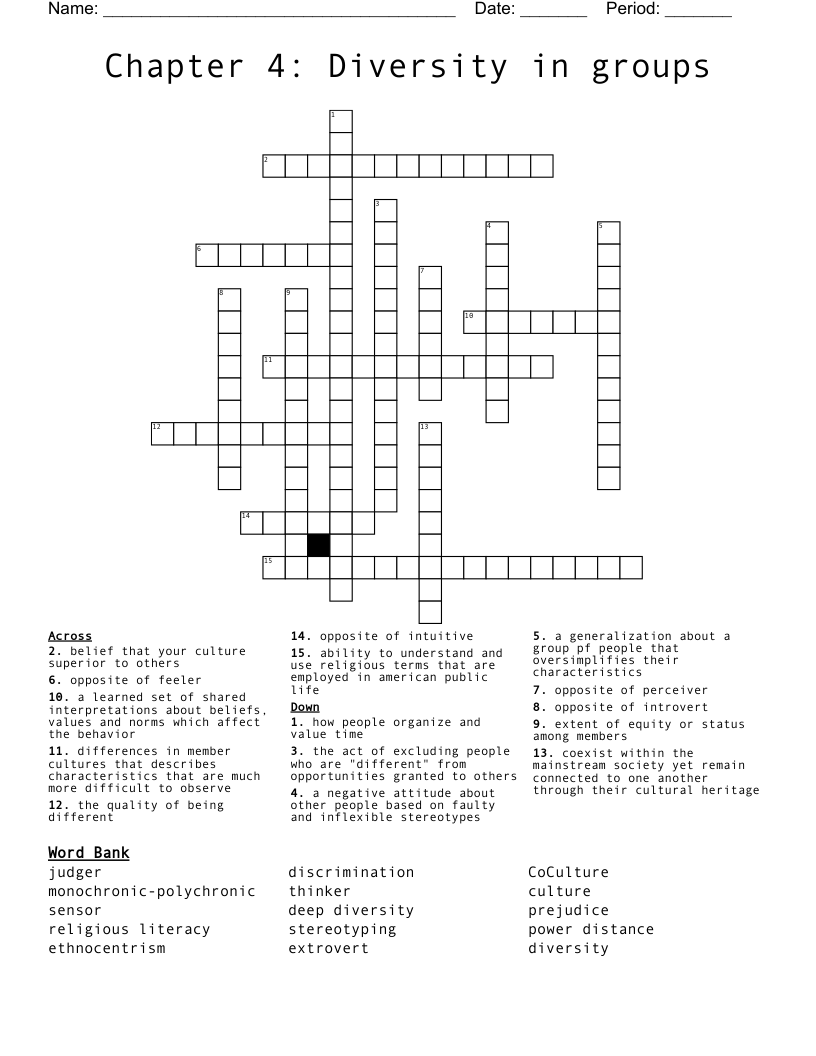 Chapter 4: Diversity in groups   Crossword