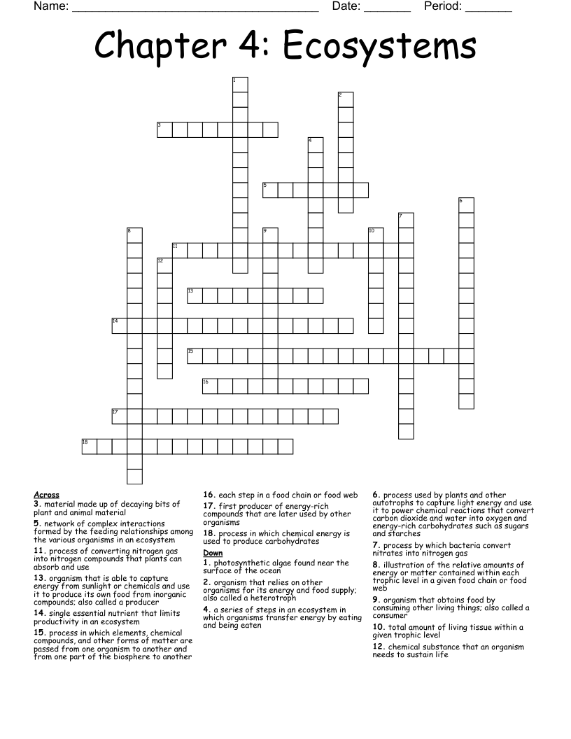 Chapter 4: Ecosystems Crossword