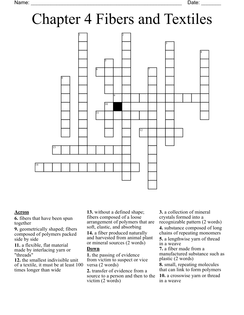 Chapter 4 Fibers and Textiles Crossword