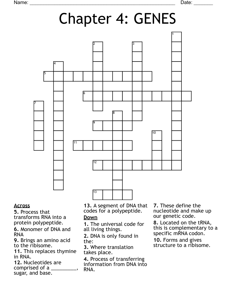 Chapter 4: GENES Crossword