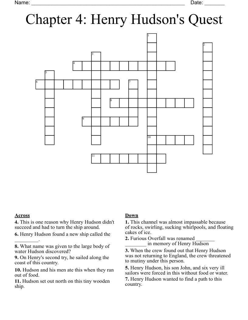 Chapter 4: Henry Hudson's Quest Crossword