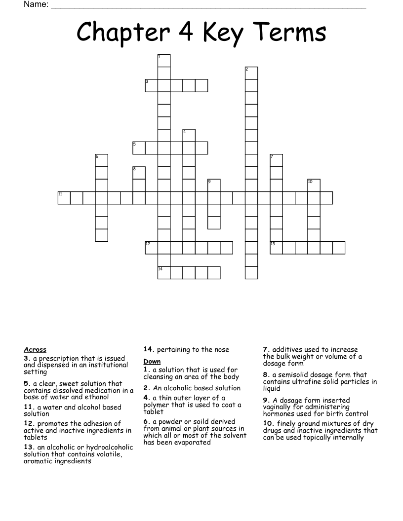 Chapter 4 Key Terms Crossword