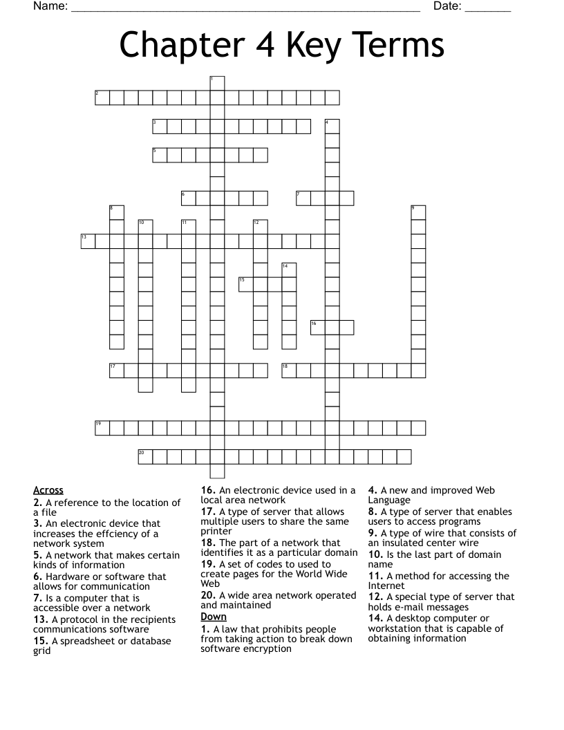 Chapter 4 Key Terms Crossword