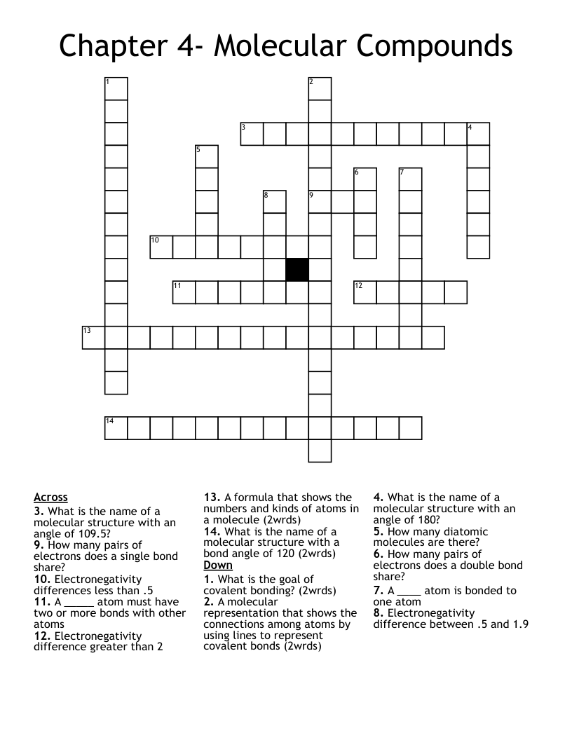 Chapter 4- Molecular Compounds Crossword