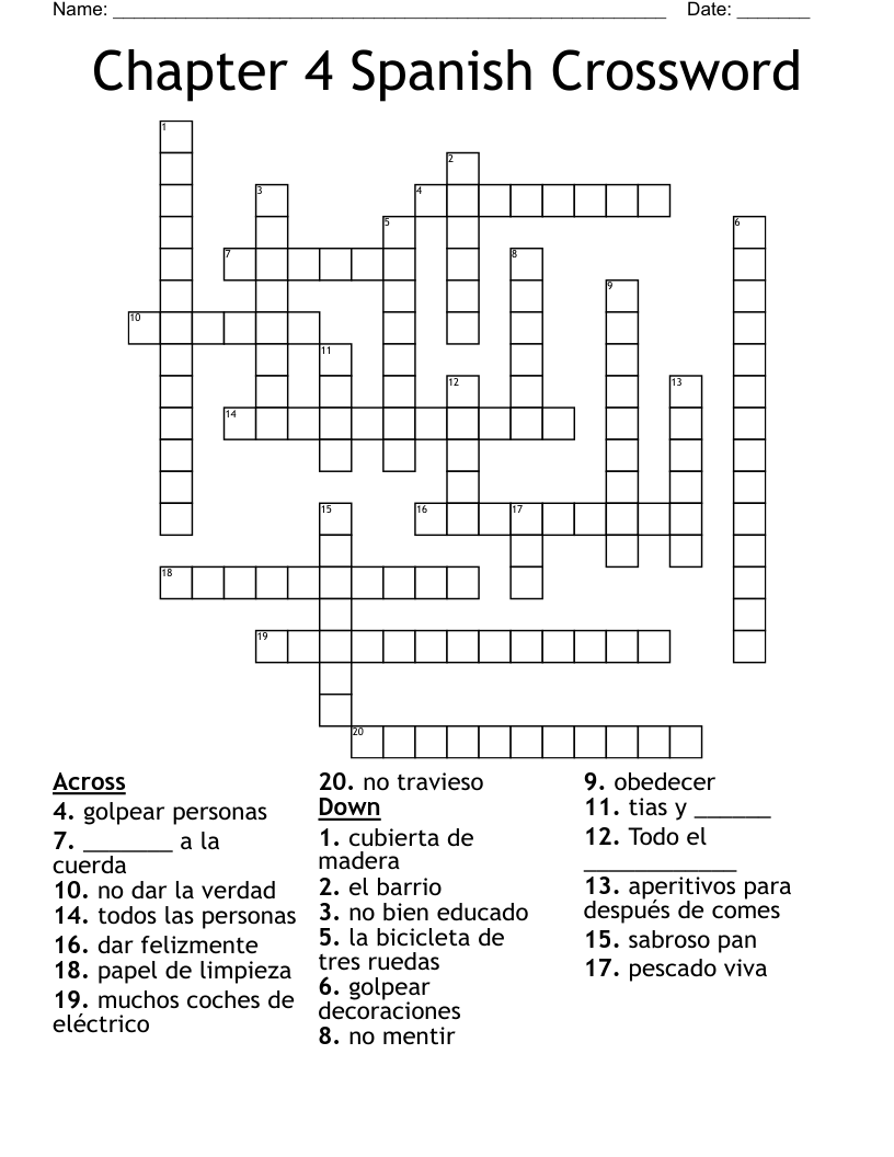 Chapter 4 Spanish Crossword