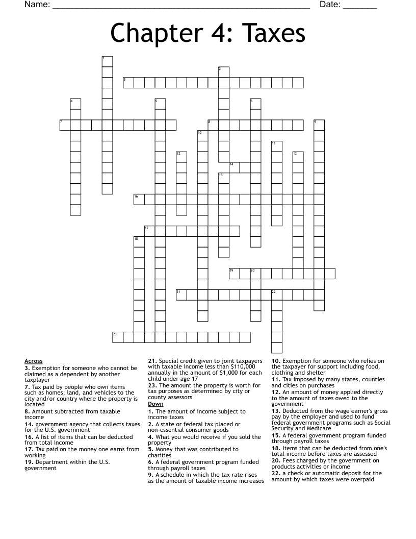 Chapter 4: Taxes Crossword