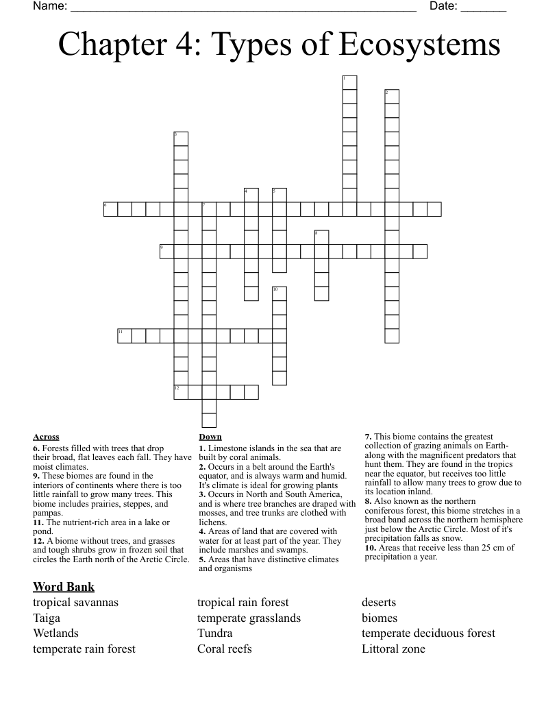 Chapter 4: Types of Ecosystems Crossword
