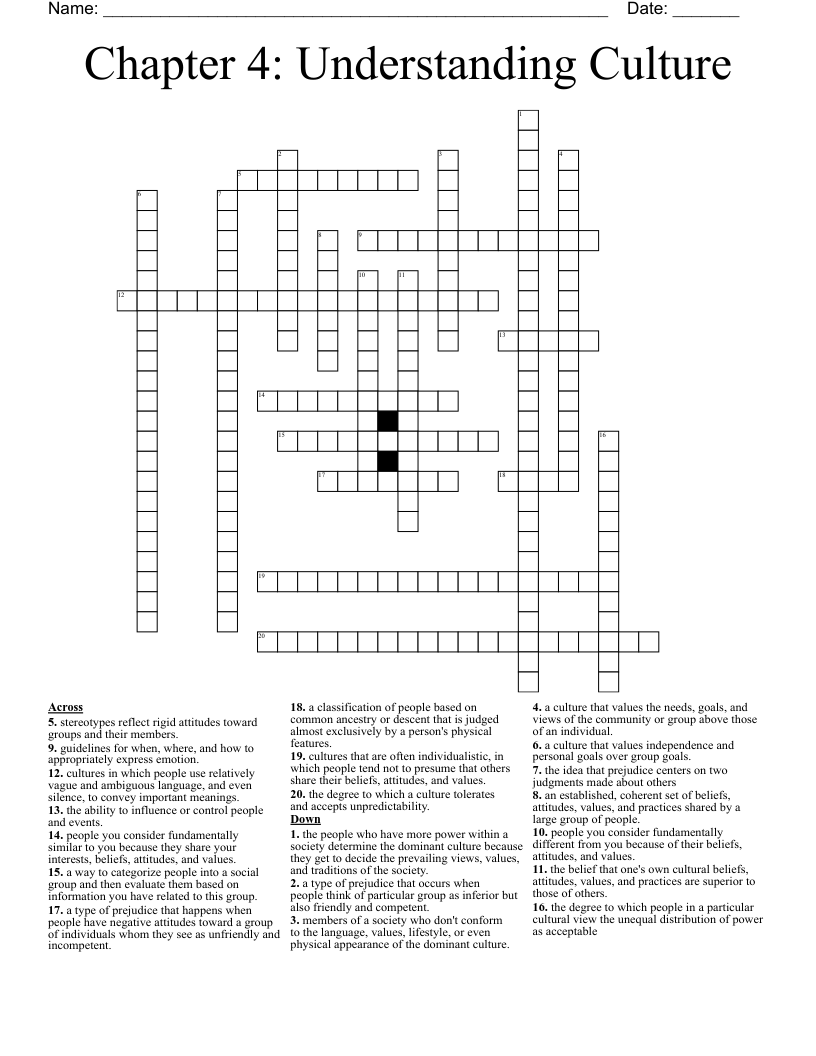 Chapter 4: Understanding Culture Crossword