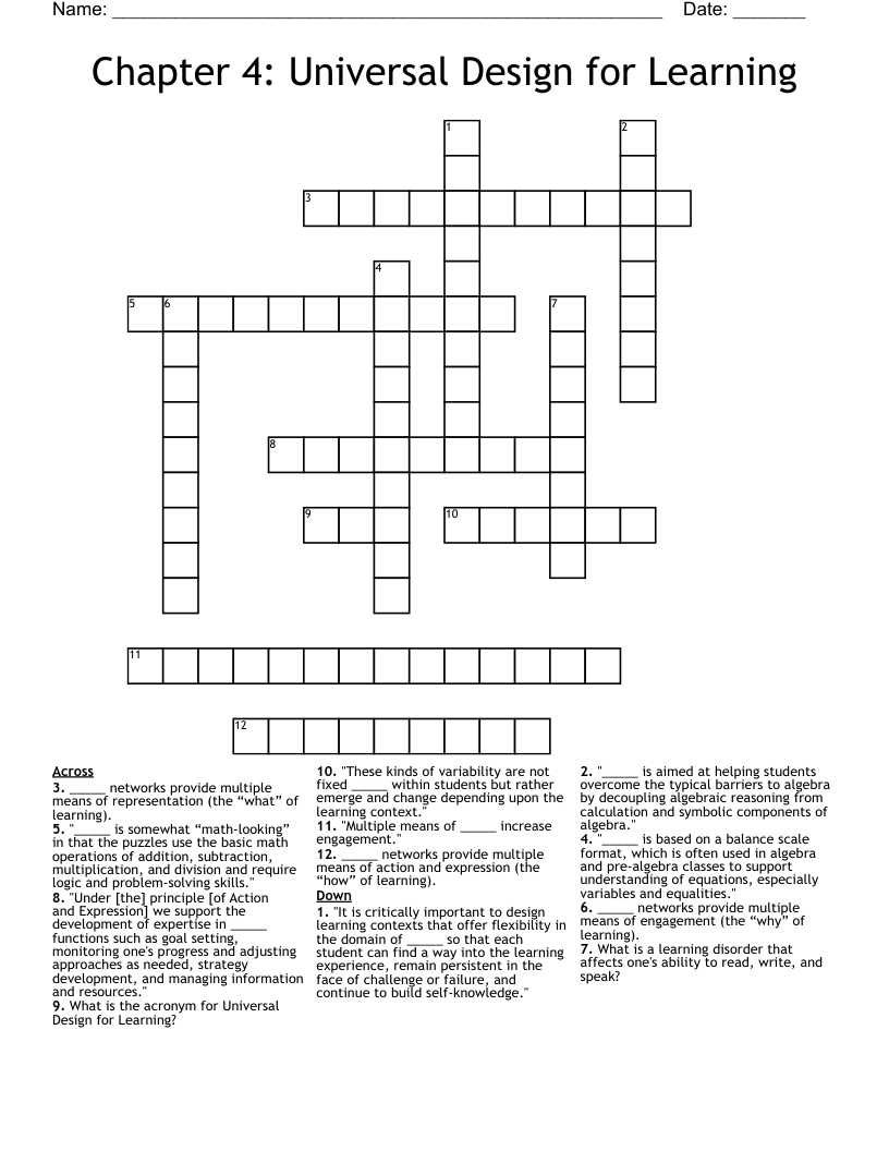 Chapter 4: Universal Design for Learning Crossword