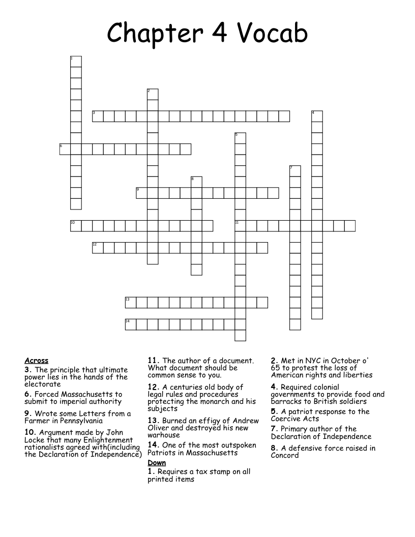 Chapter 4 Vocab Crossword