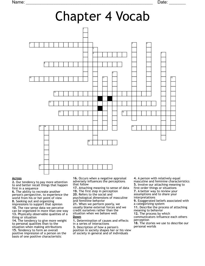 Chapter 4 Vocab Crossword