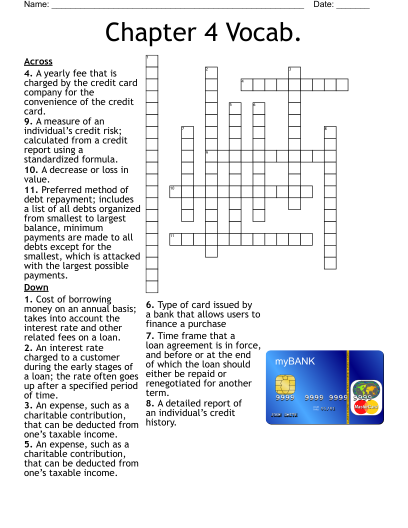 Chapter 4 Vocab. Crossword