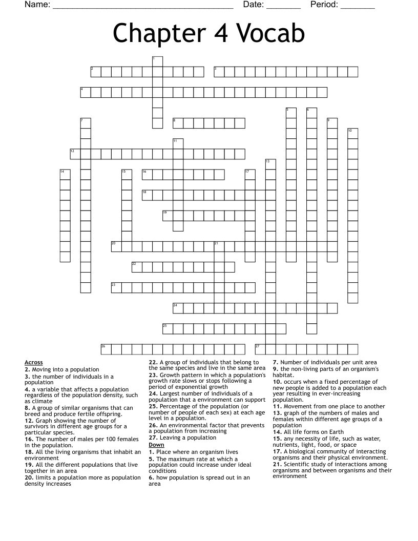 Chapter 4 Vocab Crossword