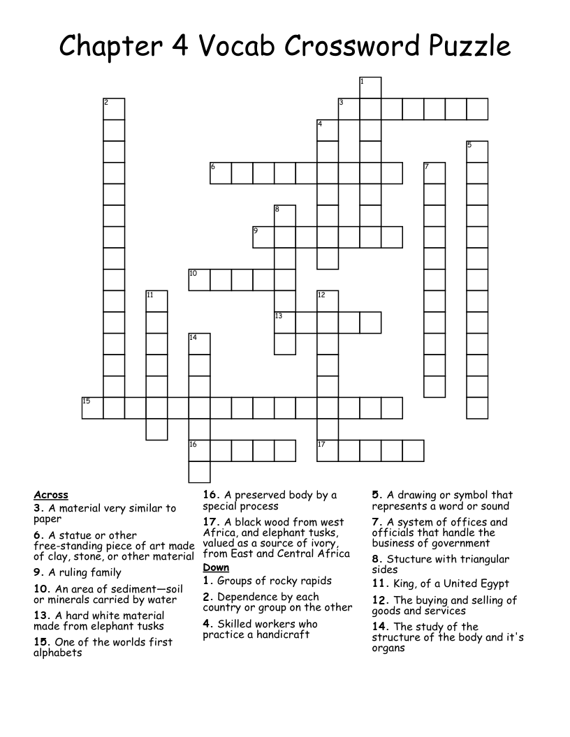 Chapter 4 Vocab Crossword Puzzle