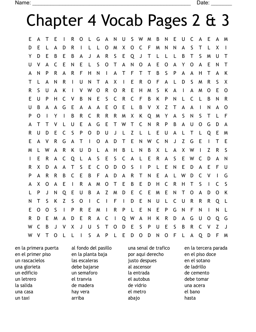 Chapter 4 Vocab Pages 2 & 3 Word Search