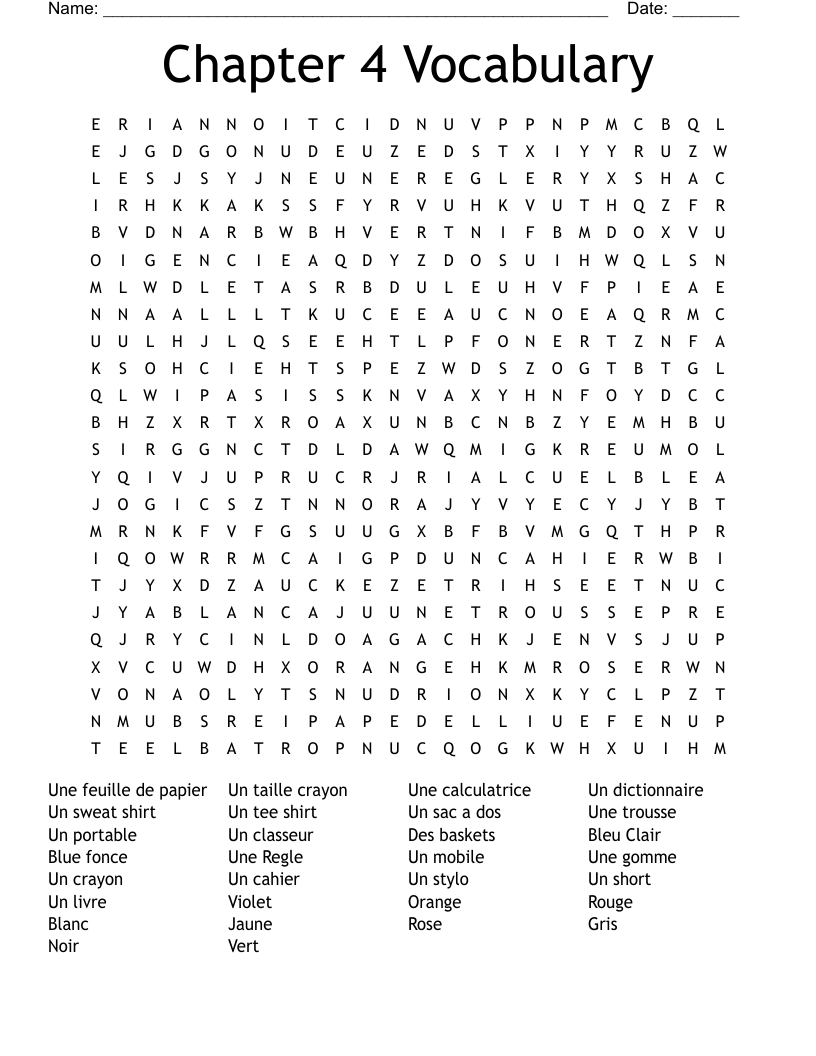 Chapter 4 Vocabulary Word Search