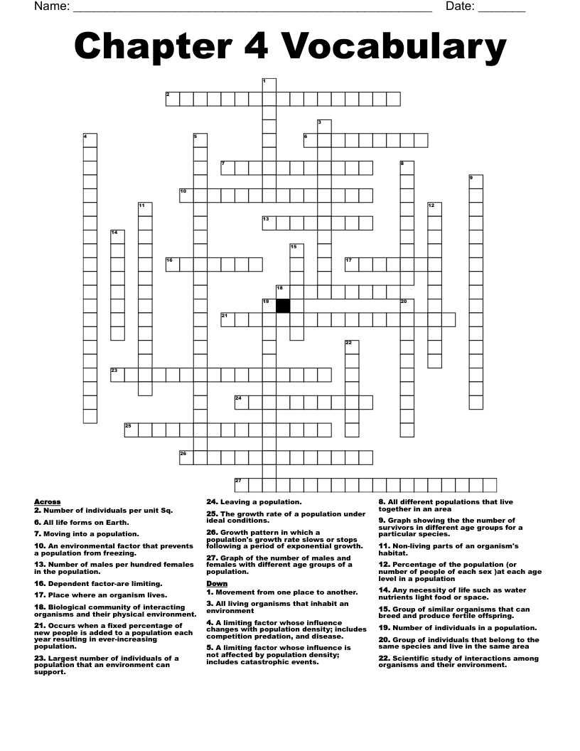 Chapter 4 Vocabulary Crossword