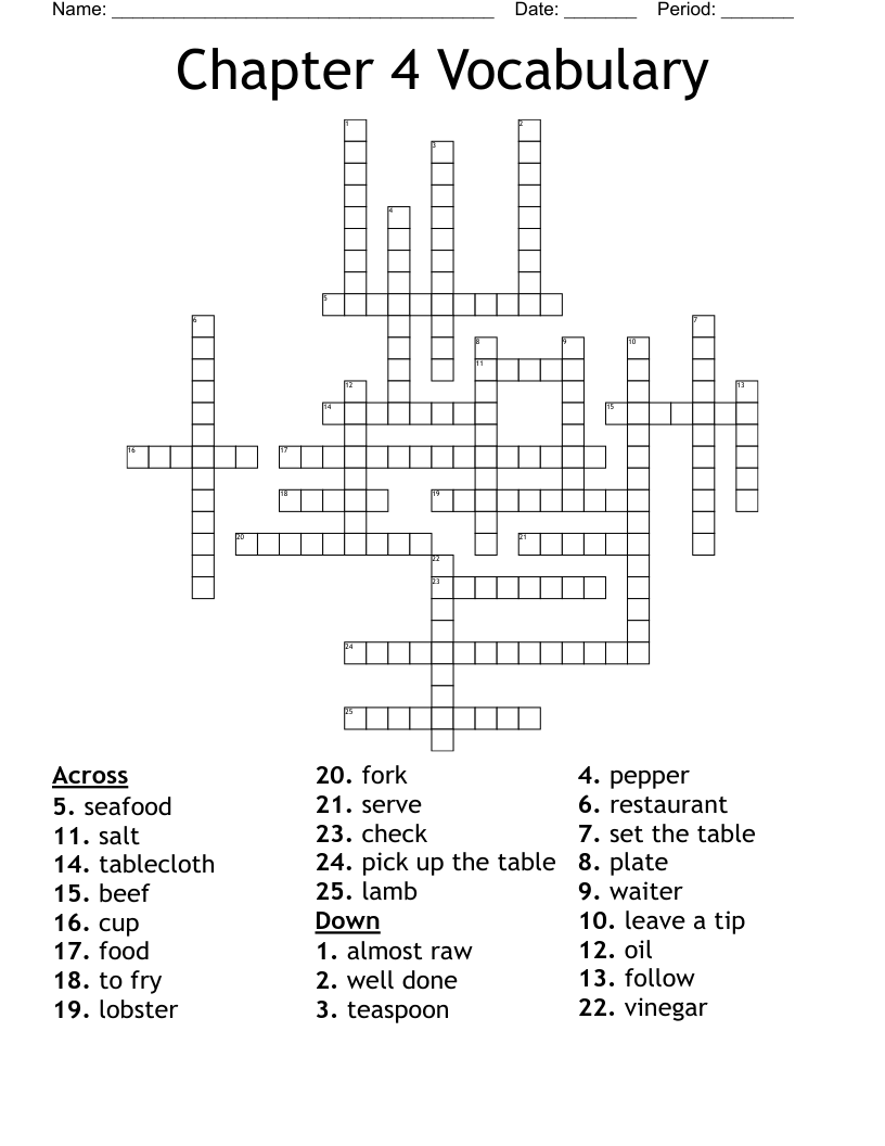 Chapter 4 Vocabulary Crossword