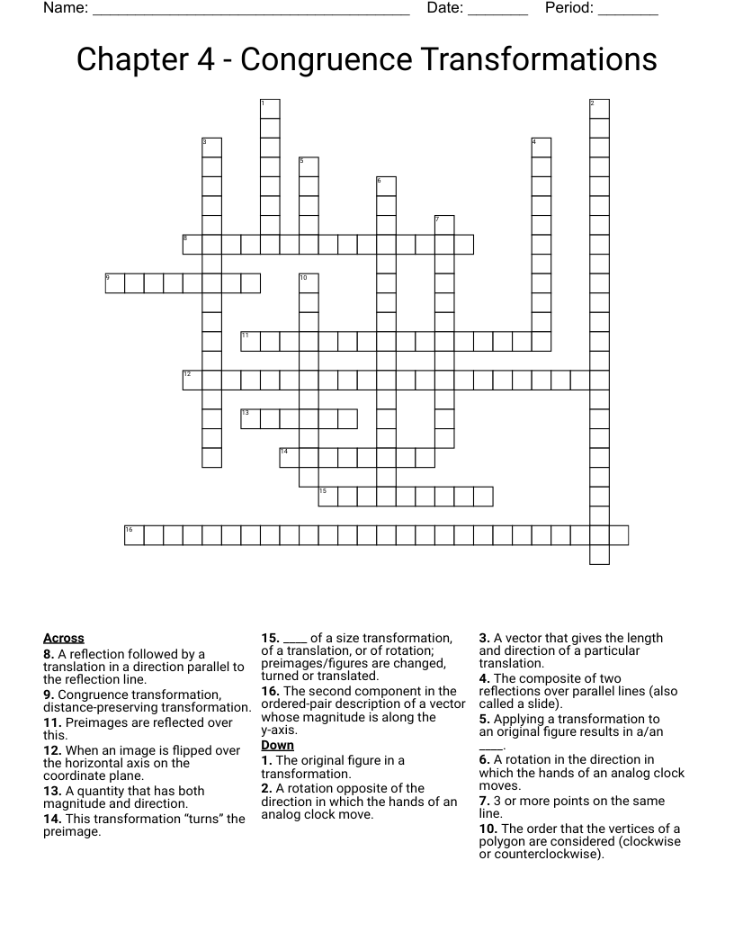 Chapter 4 - Congruence Transformations Crossword