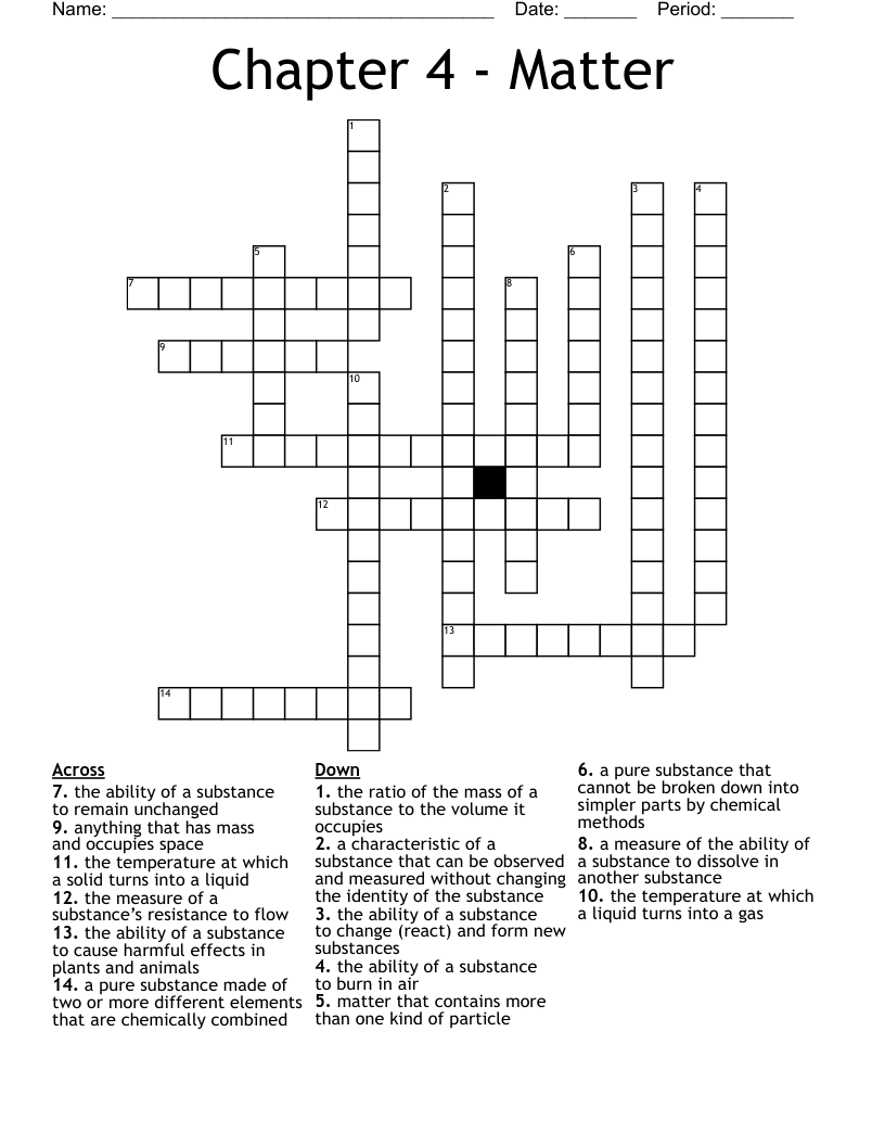 Chapter 4 - Matter Crossword