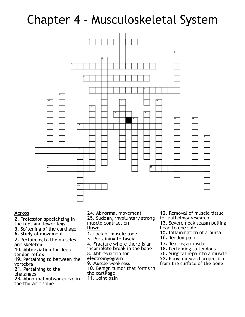 Chapter 4 - Musculoskeletal System  Crossword