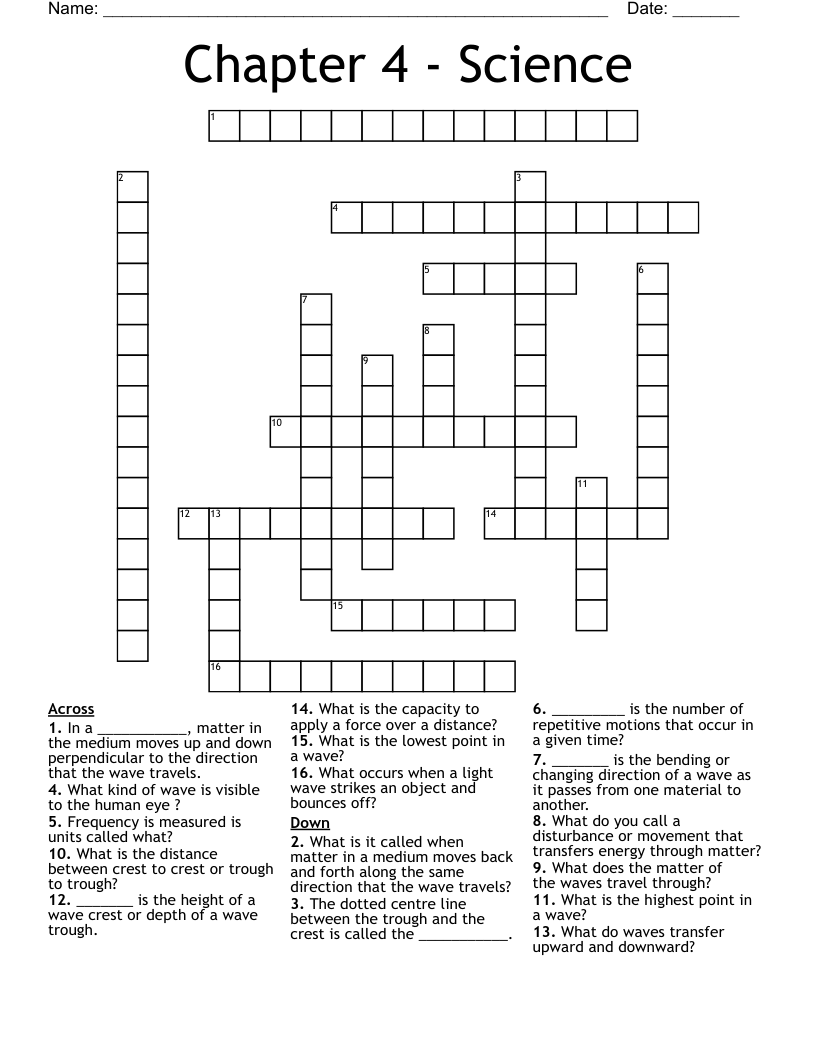 Chapter 4 - Science Crossword