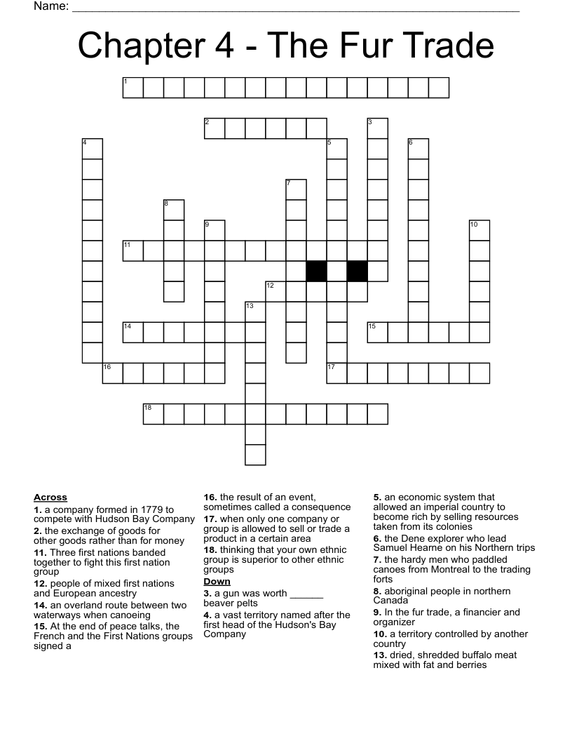 Chapter 4 - The Fur Trade Crossword