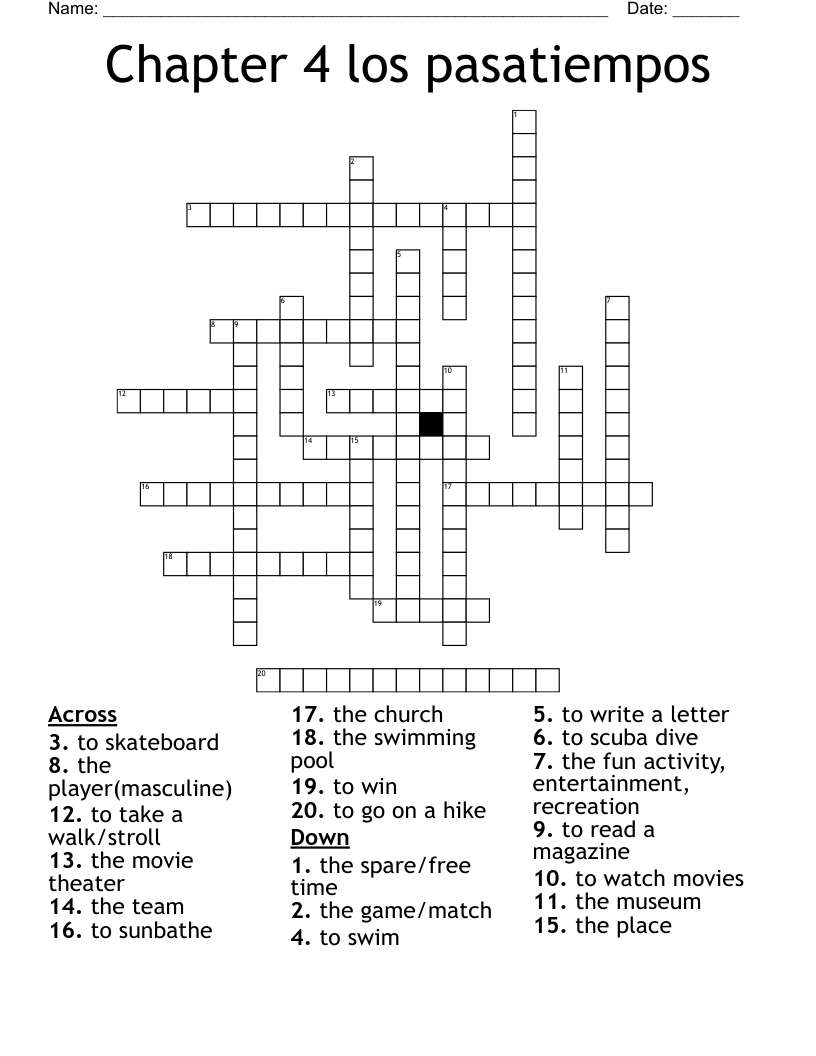 Chapter 4 los pasatiempos Crossword