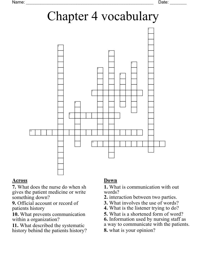 Chapter 4 vocabulary Crossword