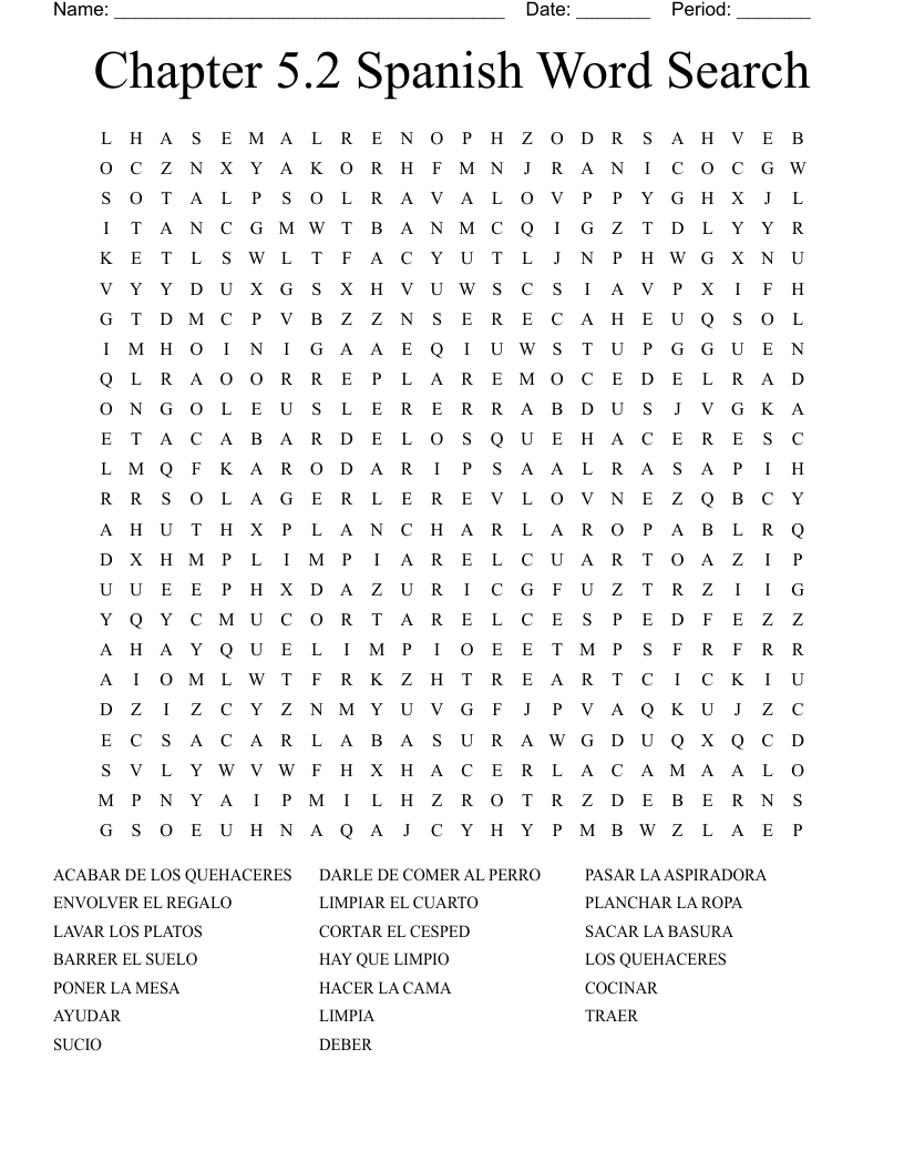 Chapter 5.2 Spanish Word Search