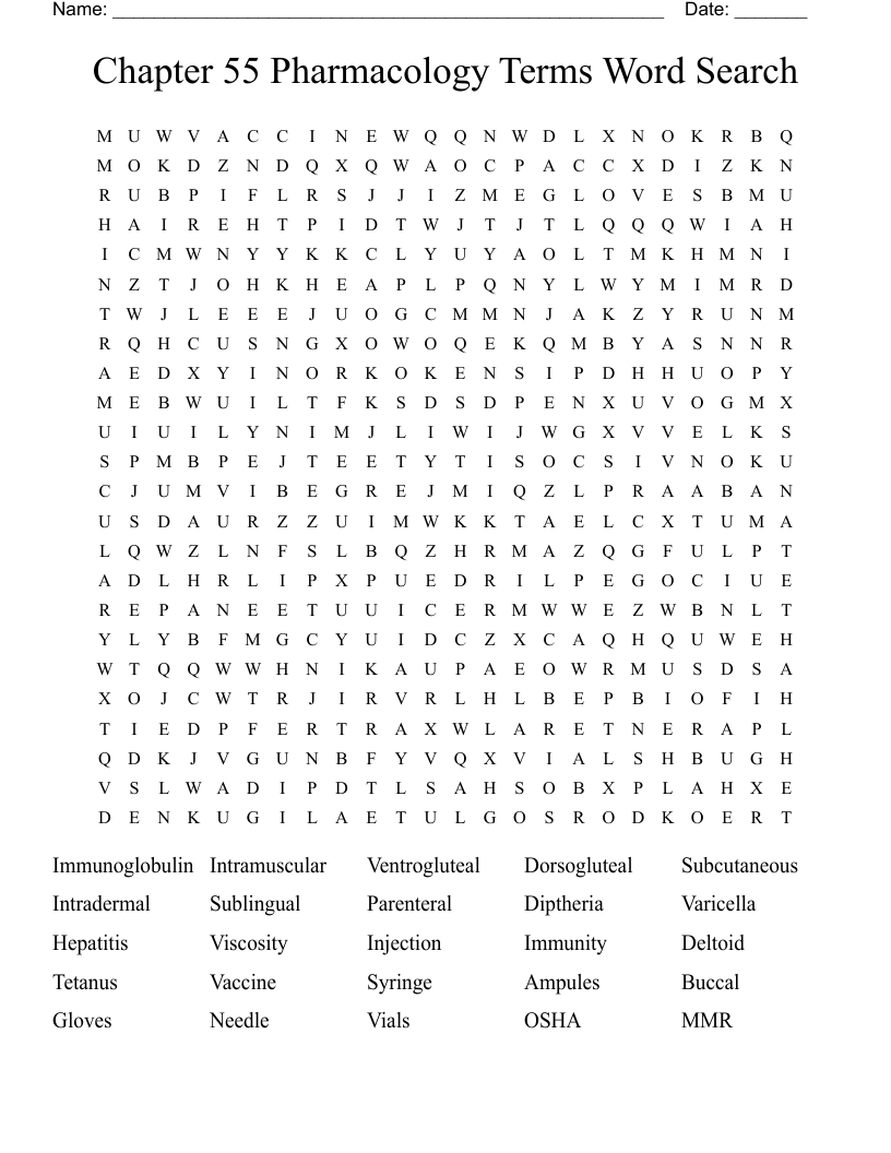 Chapter 55 Pharmacology Terms Word Search