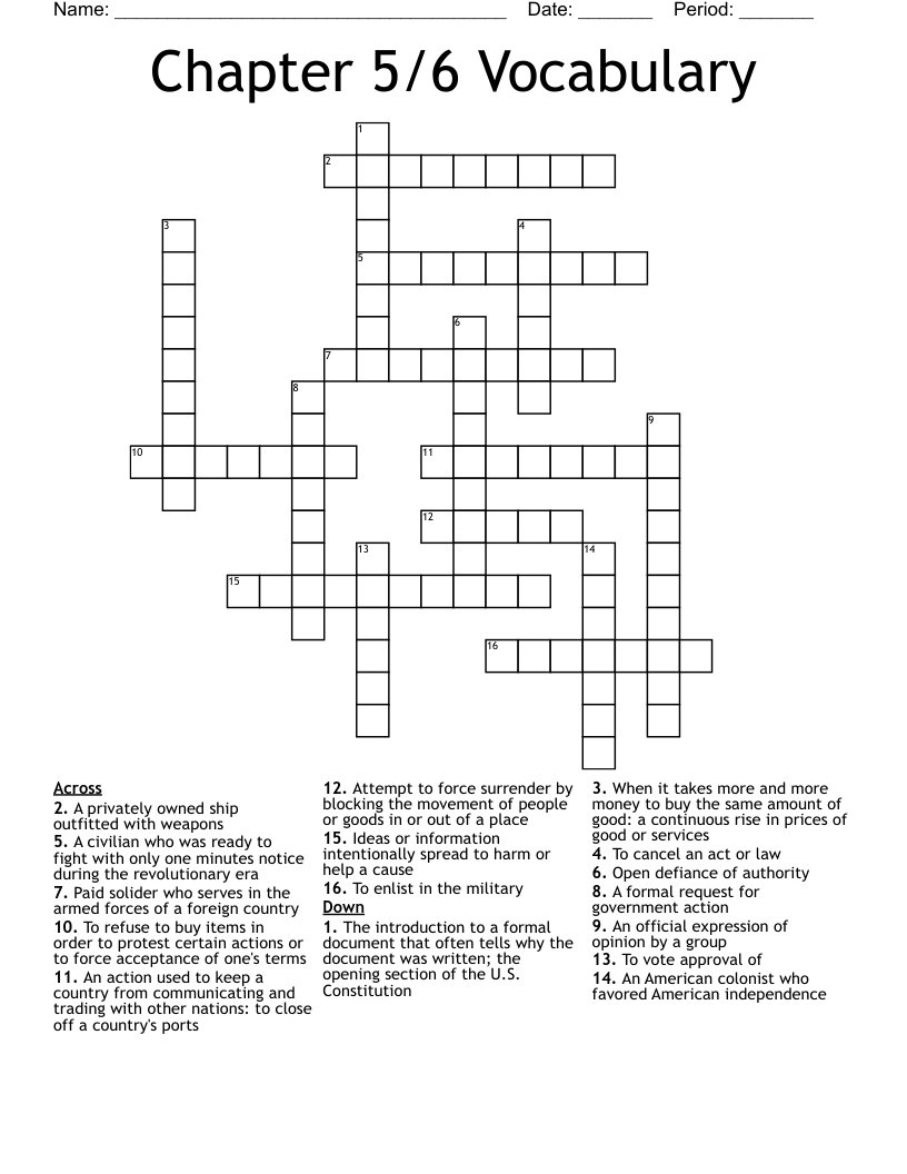 Chapter 5/6 Vocabulary Crossword