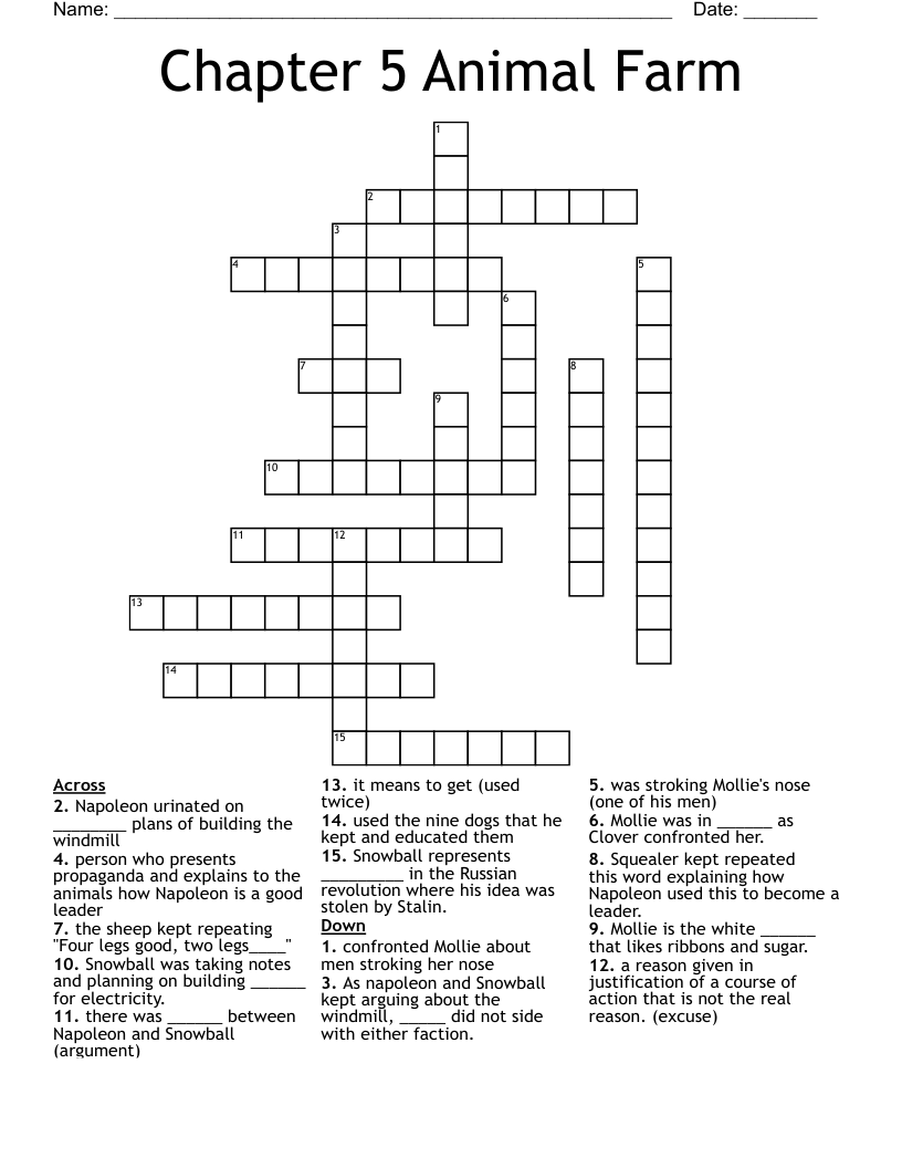 Chapter 5 Animal Farm Crossword