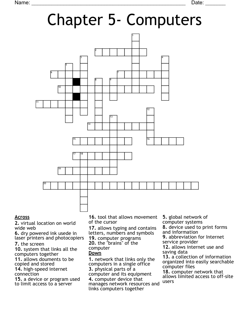 Chapter 5- Computers Crossword