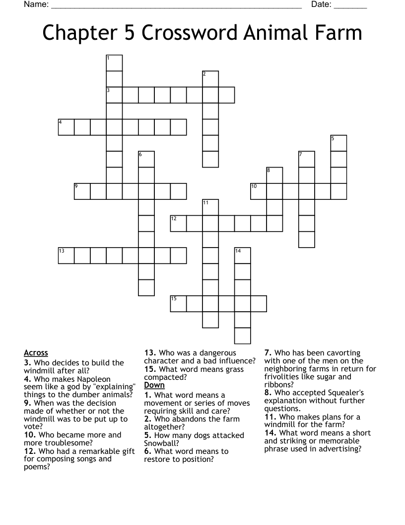 Chapter 5 Crossword Animal Farm