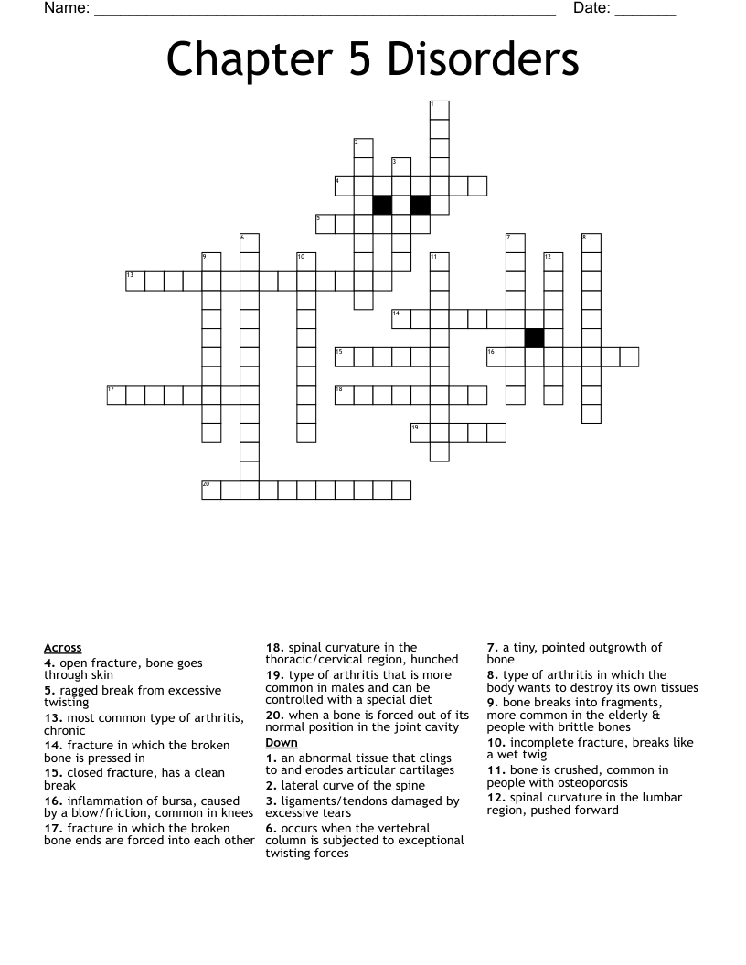 Chapter 5 Disorders Crossword