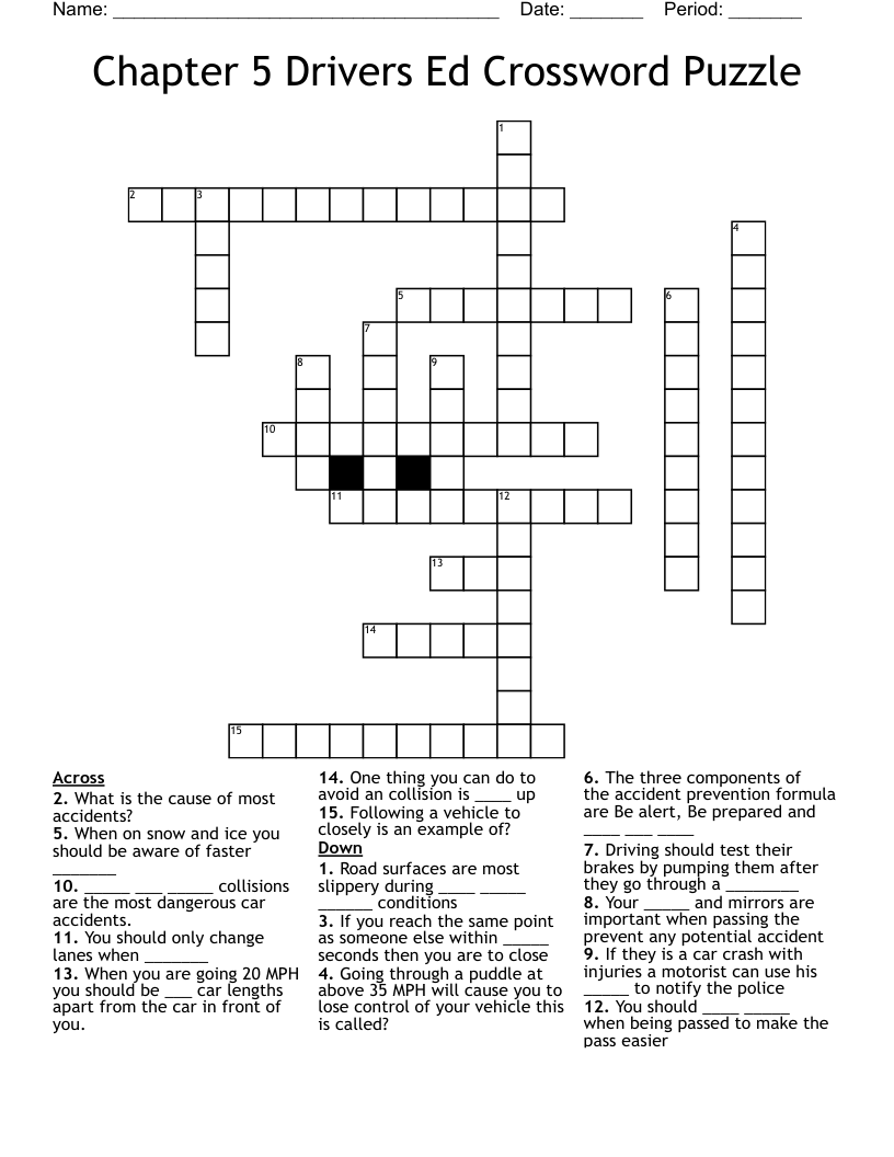 Chapter 5 Drivers Ed Crossword Puzzle