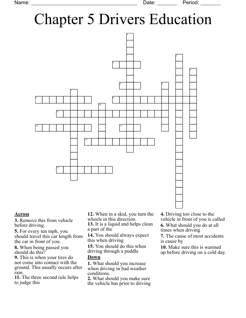 Chapter 5 Drivers Education Crossword