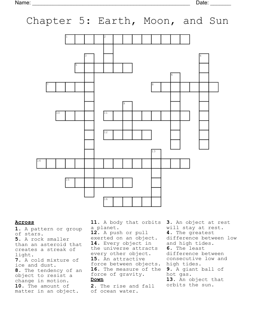Chapter 5: Earth, Moon, and Sun Crossword