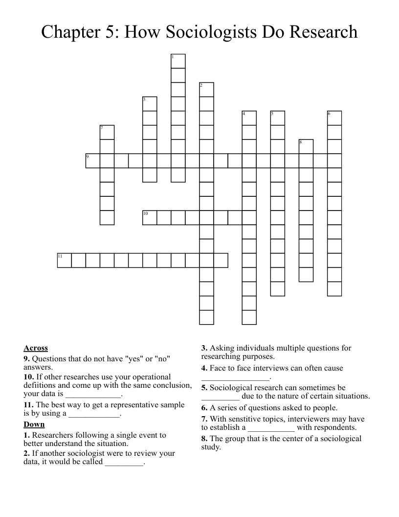 Chapter 5: How Sociologists Do Research Crossword