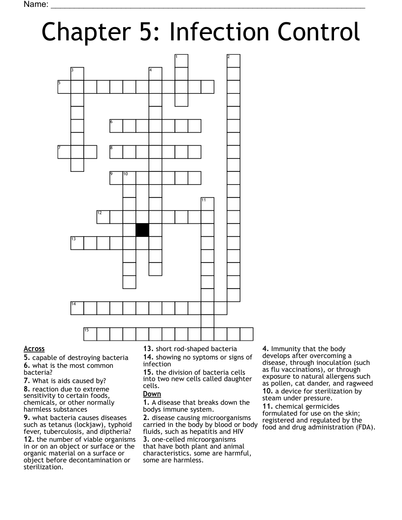 Chapter 5: Infection Control Crossword