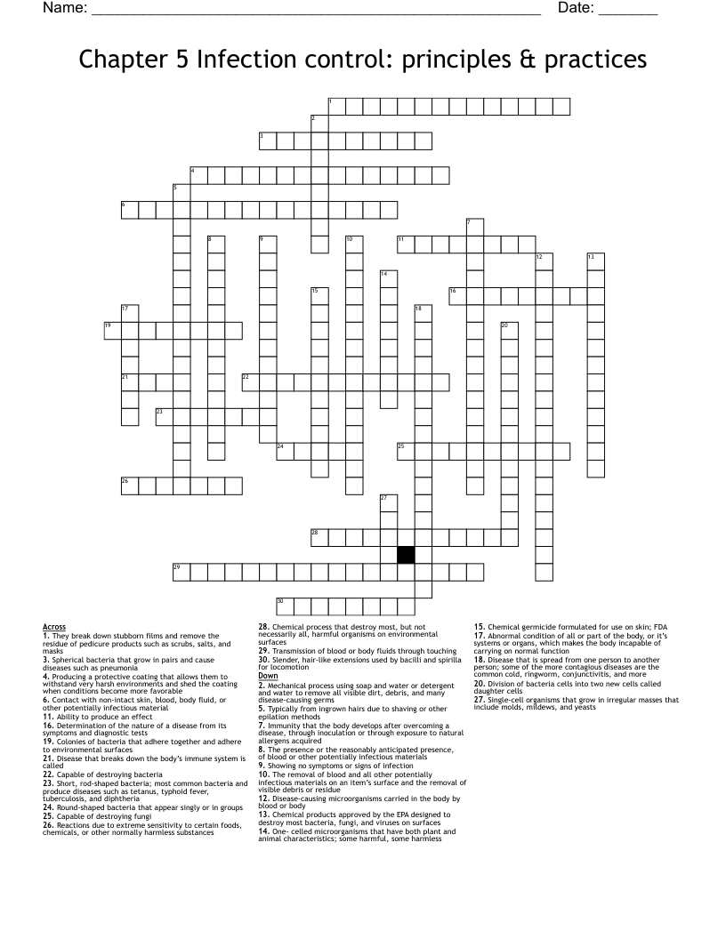 Chapter 5 Infection control: principles & practices  Crossword