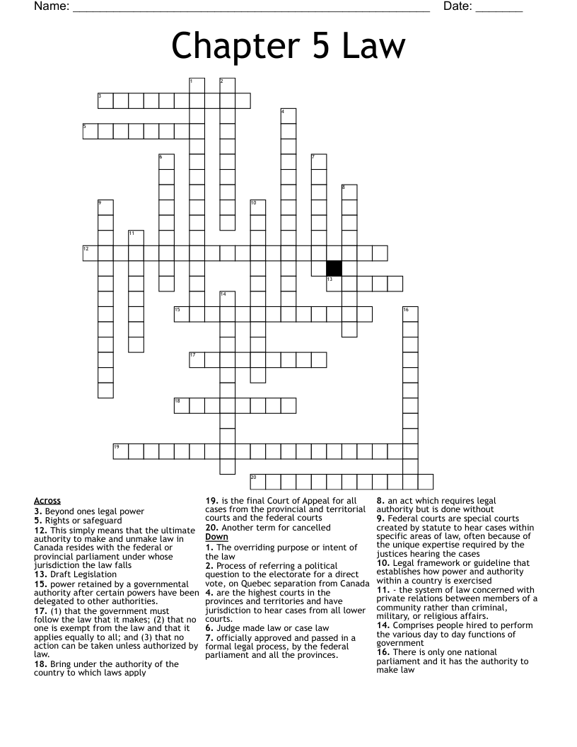 Chapter 5 Law Crossword