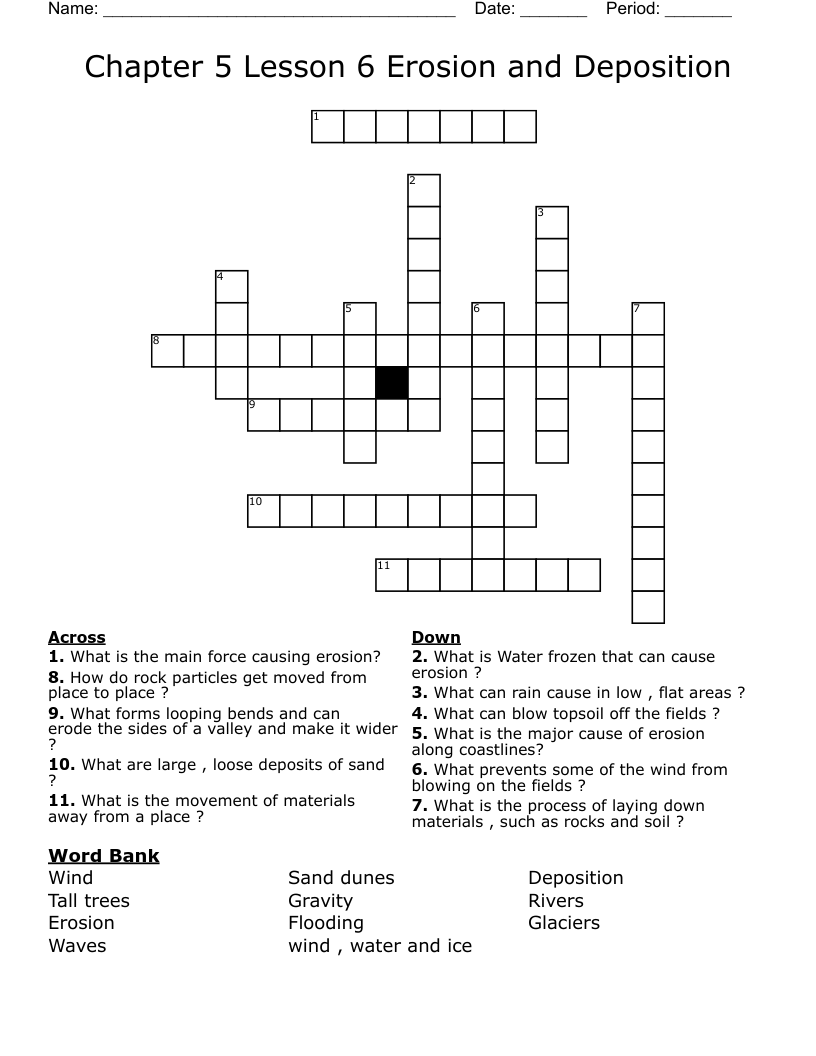 Chapter 5 Lesson 6 Erosion and Deposition Crossword