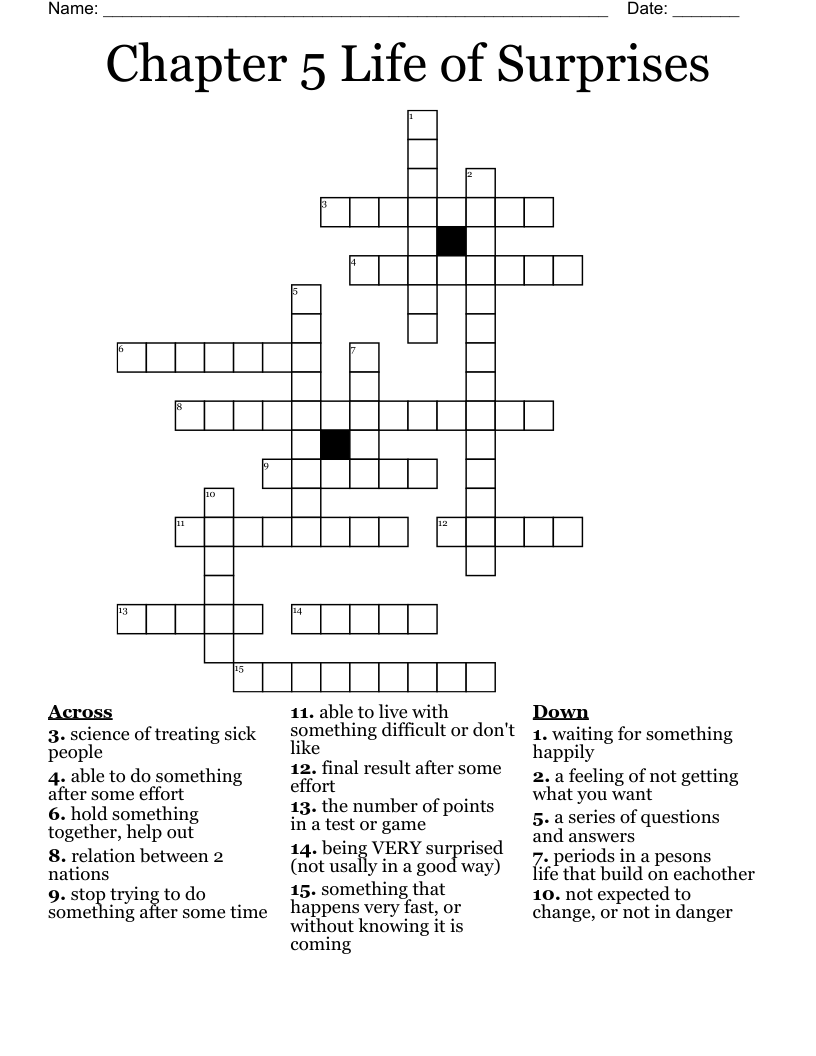Chapter 5 Life of Surprises Crossword