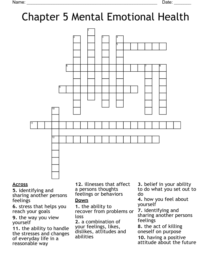 Chapter 5 Mental Emotional Health Crossword