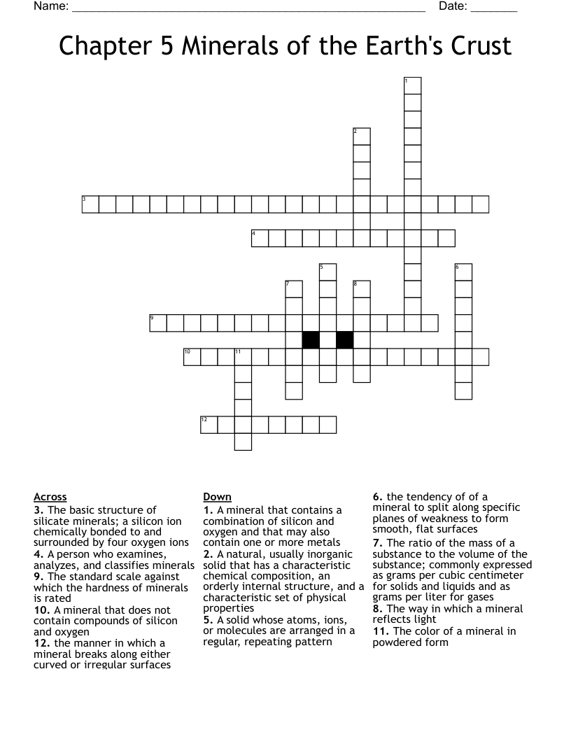 Chapter 5 Minerals of the Earth's Crust Crossword