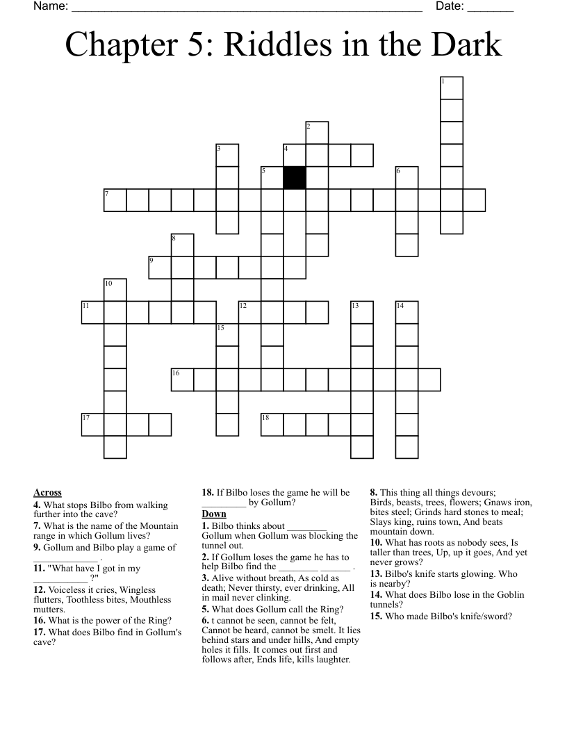 Chapter 5: Riddles in the Dark Crossword