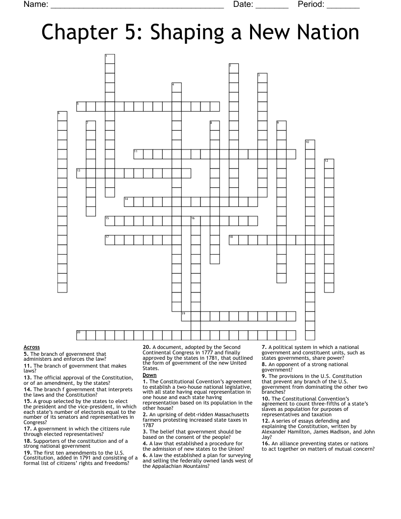 Chapter 5: Shaping a New Nation Crossword